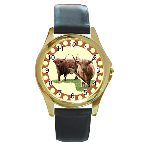 Highland Round Gold Metal Watch from ArtsNow.com Front
