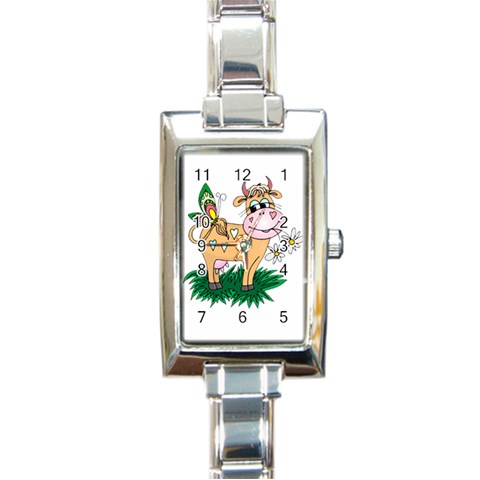 Cute cow Rectangular Italian Charm Watch from ArtsNow.com Front