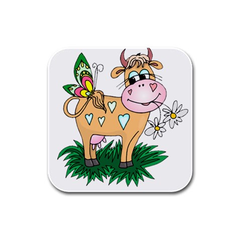 Cute cow Rubber Square Coaster (4 pack) from ArtsNow.com Front