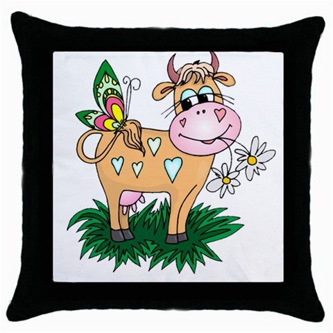 Cute cow Throw Pillow Case (Black) from ArtsNow.com Front