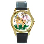 Cute cow Round Gold Metal Watch