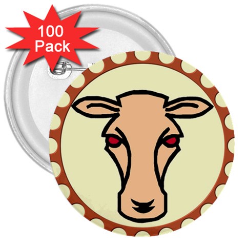 Cow head 3  Button (100 pack) from ArtsNow.com Front