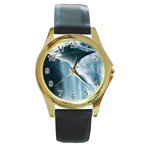 32 Round Gold Metal Watch from ArtsNow.com Front