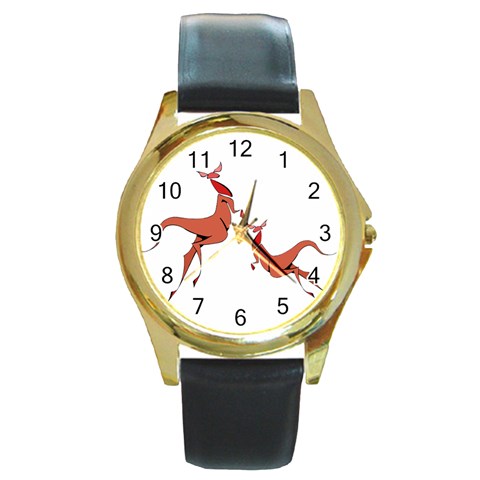 Kangaroo 1 Round Gold Metal Watch from ArtsNow.com Front