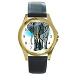 Elephant 2 - Round Gold Metal Watch