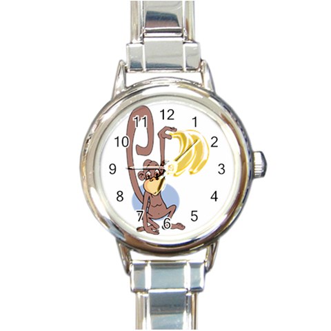 Banana monkey Round Italian Charm Watch from ArtsNow.com Front