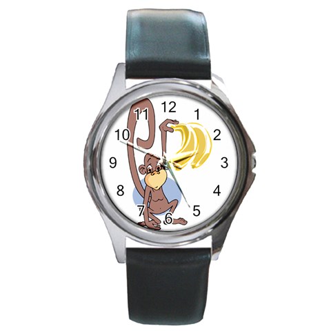 Banana monkey Round Metal Watch from ArtsNow.com Front