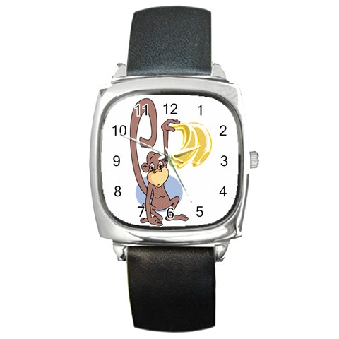 Banana monkey Square Metal Watch from ArtsNow.com Front