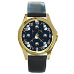 Santa Snowman Round Gold Metal Watch