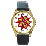 Pattern Tile Decorative Design Star Round Gold Metal Watch