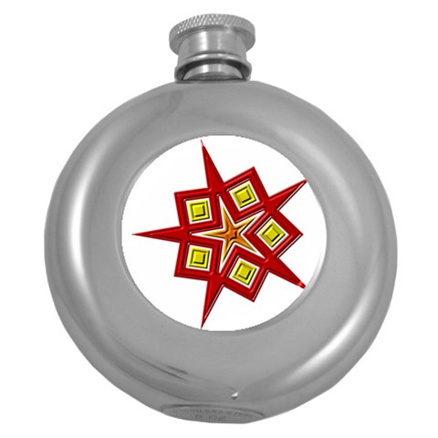 Pattern Tile Decorative Design Star Round Hip Flask (5 oz) from ArtsNow.com Front