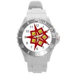 Pattern Tile Decorative Design Star Round Plastic Sport Watch (L)