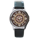 Seamless Pattern Floral Flower Round Metal Watch