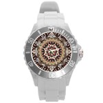 Seamless Pattern Floral Flower Round Plastic Sport Watch (L)