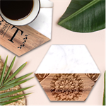 Seamless Pattern Floral Flower Marble Wood Coaster (Hexagon) 