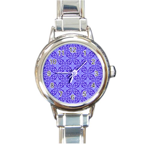 Decor Pattern Blue Curved Line Round Italian Charm Watch from ArtsNow.com Front