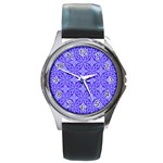 Decor Pattern Blue Curved Line Round Metal Watch