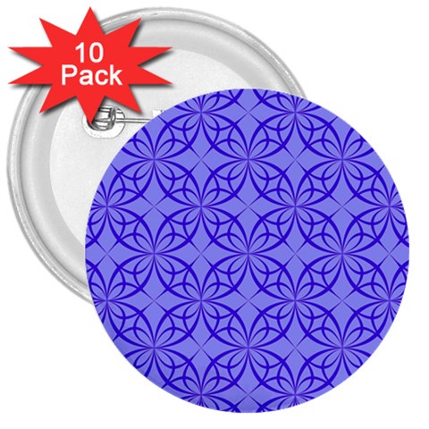 Decor Pattern Blue Curved Line 3  Buttons (10 pack)  from ArtsNow.com Front