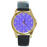 Decor Pattern Blue Curved Line Round Gold Metal Watch