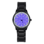 Decor Pattern Blue Curved Line Stainless Steel Round Watch
