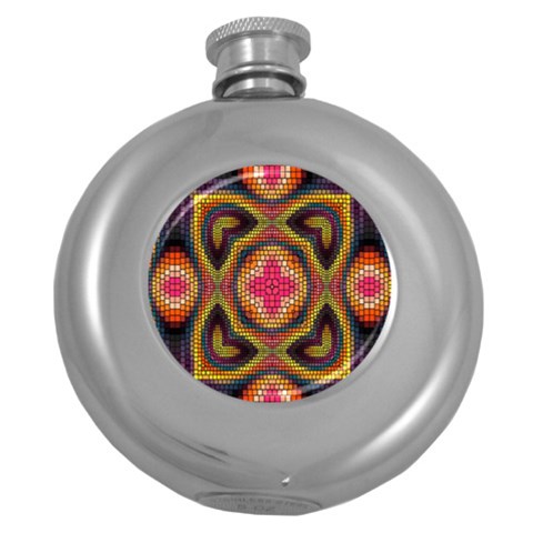 Kaleidoscope Art Pattern Ornament Round Hip Flask (5 oz) from ArtsNow.com Front