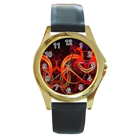 Abstract Seamless Pattern Round Gold Metal Watch from ArtsNow.com Front