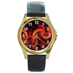 Abstract Seamless Pattern Round Gold Metal Watch