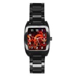 Abstract Seamless Pattern Stainless Steel Barrel Watch