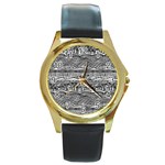 Ethno Seamless Pattern Round Gold Metal Watch