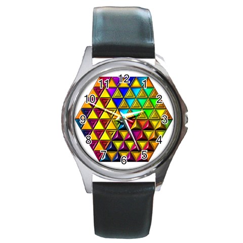 Cube Diced Tile Background Image Round Metal Watch from ArtsNow.com Front