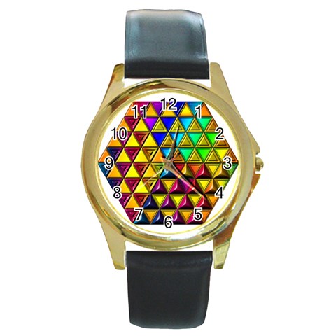 Cube Diced Tile Background Image Round Gold Metal Watch from ArtsNow.com Front
