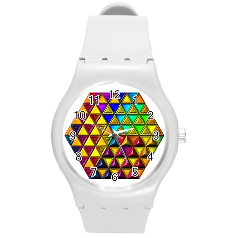 Cube Diced Tile Background Image Round Plastic Sport Watch (M) from ArtsNow.com Front