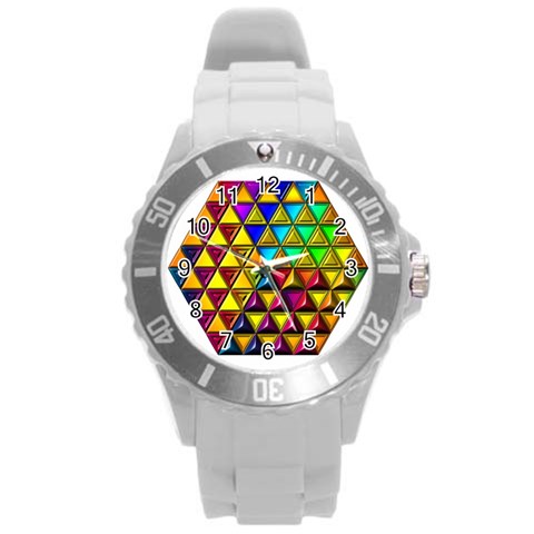 Cube Diced Tile Background Image Round Plastic Sport Watch (L) from ArtsNow.com Front
