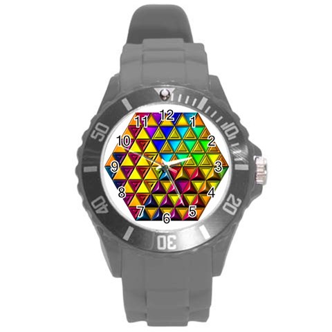 Cube Diced Tile Background Image Round Plastic Sport Watch (L) from ArtsNow.com Front