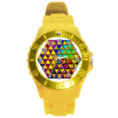 Cube Diced Tile Background Image Round Plastic Sport Watch (L) from ArtsNow.com Front