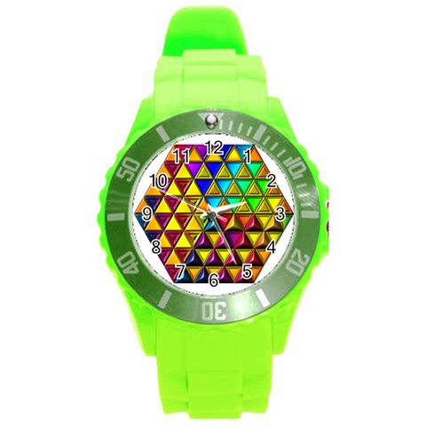 Cube Diced Tile Background Image Round Plastic Sport Watch (L) from ArtsNow.com Front