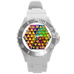 Cube Diced Tile Background Image Round Plastic Sport Watch (L)