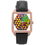 Cube Diced Tile Background Image Rose Gold Leather Watch 