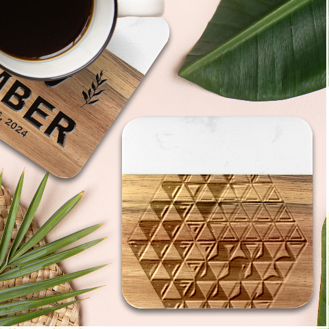 Cube Diced Tile Background Image Marble Wood Coaster (Square) from ArtsNow.com Front