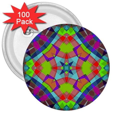 Farbenpracht Kaleidoscope Pattern 3  Buttons (100 pack)  from ArtsNow.com Front