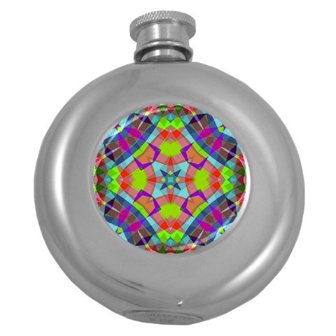 Farbenpracht Kaleidoscope Pattern Round Hip Flask (5 oz) from ArtsNow.com Front