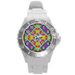 Farbenpracht Kaleidoscope Pattern Round Plastic Sport Watch (L)