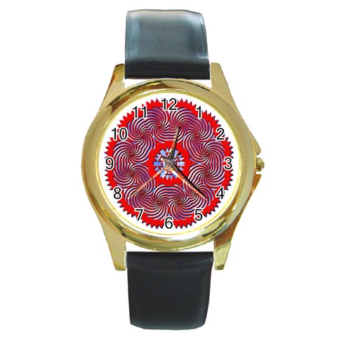 Tile Pattern Background Image Round Gold Metal Watch from ArtsNow.com Front