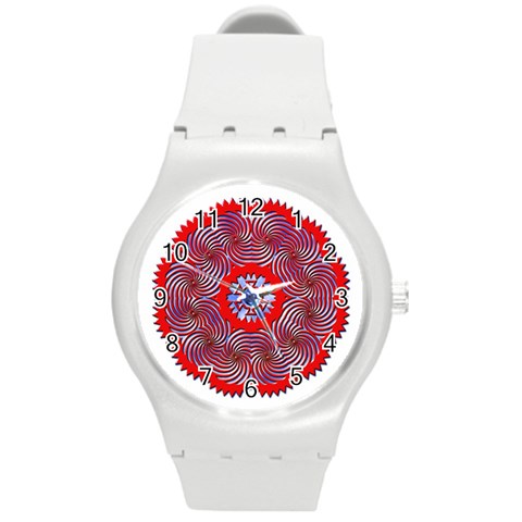 Tile Pattern Background Image Round Plastic Sport Watch (M) from ArtsNow.com Front