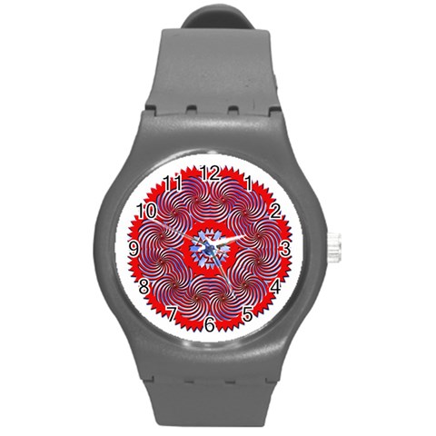 Tile Pattern Background Image Round Plastic Sport Watch (M) from ArtsNow.com Front