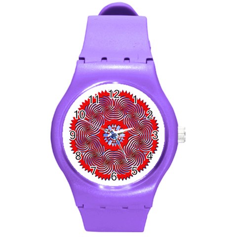Tile Pattern Background Image Round Plastic Sport Watch (M) from ArtsNow.com Front