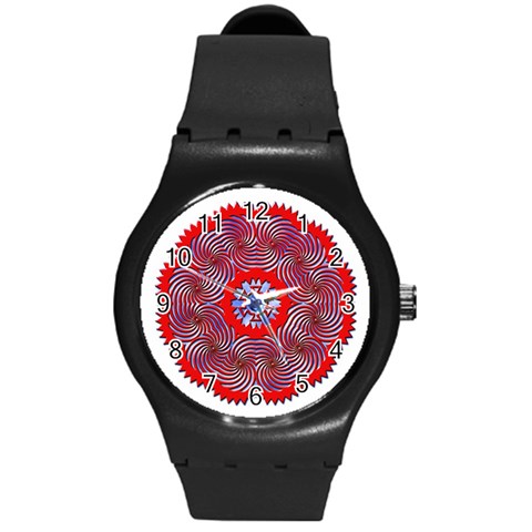 Tile Pattern Background Image Round Plastic Sport Watch (M) from ArtsNow.com Front