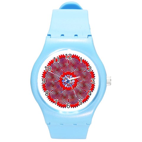 Tile Pattern Background Image Round Plastic Sport Watch (M) from ArtsNow.com Front