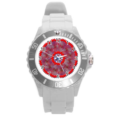 Tile Pattern Background Image Round Plastic Sport Watch (L) from ArtsNow.com Front