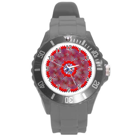Tile Pattern Background Image Round Plastic Sport Watch (L) from ArtsNow.com Front